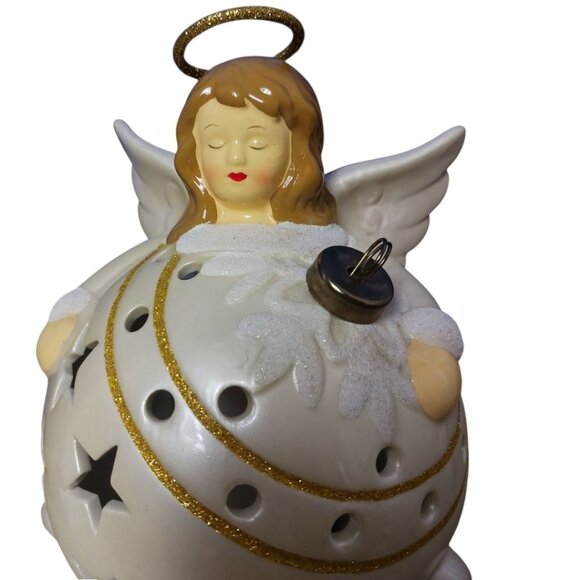 QVC Ceramic Angel Flameless Candle Luminaries Ornament In Gift Box Gold & Cream - Picture 7 of 11